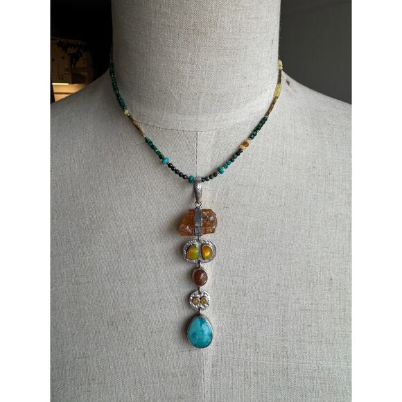 Sleeping Beauty Turquoise Welo Ethiopian Opal Sunstone Citrine Sterling Necklace - Picture 5 of 11